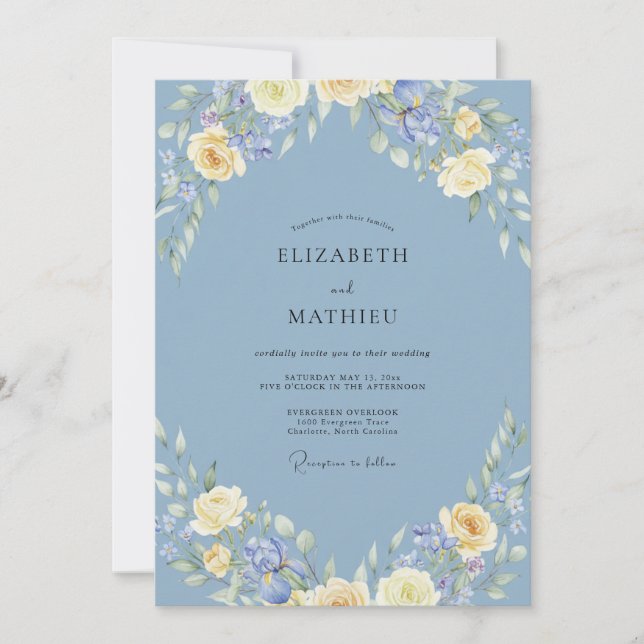 Dusty Blue Sublime Watercolor Wedding Invitation (Front)
