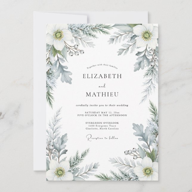 Dusty Blue Sublime Winter Wedding Invitation (Front)
