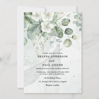 Dusty Blue succulent eucalyptus greenery wedding Invitation