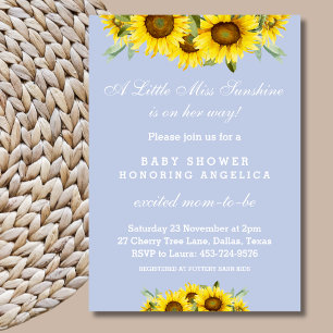 Dusty Blue Sunflower Baby Girl Shower Invitation