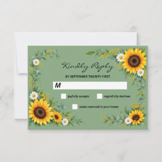 Dusty Blue Sunflower Country Wedding RSVP Card