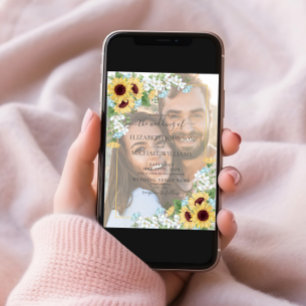 Dusty Blue Sunflower Vellum Overlay Photo Wedding Invitation