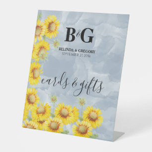 Dusty Blue Sunflowers Wedding Cards & Gifts Pedestal Sign