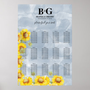 Dusty Blue Sunflowers Wedding Seating Chart