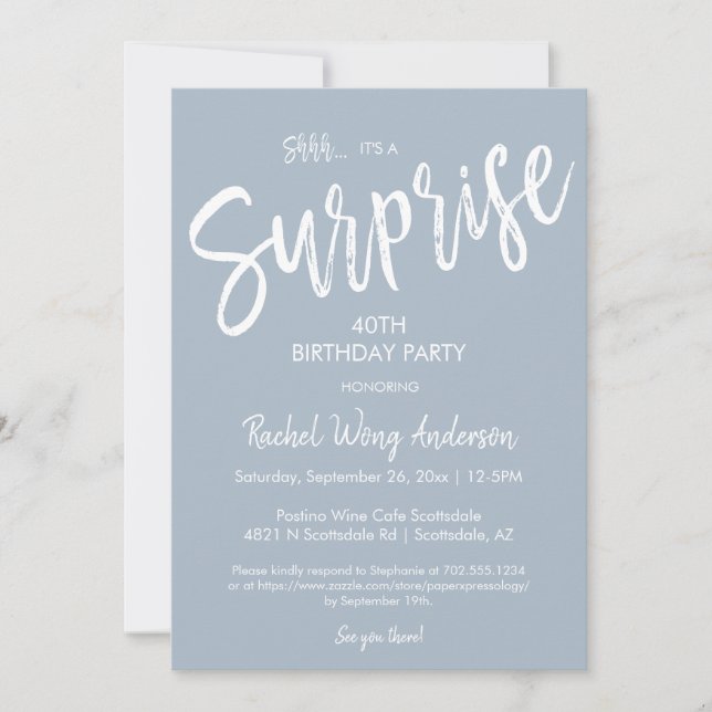 Dusty Blue Surprise Birthday Retirement Party Invitation (Front)
