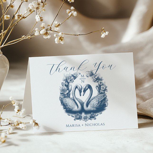 Dusty Blue Swan Lake Wedding Thank You Card (Creator Uploaded)