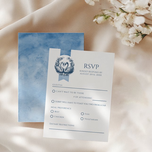 Dusty Blue Swan Wedding RSVP Card (RSVP Card)
