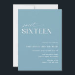 Dusty Blue Sweet Sixteen | Simple 16th Birthday Invitation<br><div class="desc">Elegant and modern 16th birthday party invitations with an off-centre design. Airy blue colour with a fun "16" pattern on the back. (Reverse side pattern can be removed,  if desired,  by using the design tool.)</div>