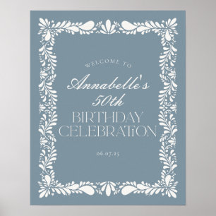 Dusty Blue Talavera Fiesta Birthday Party Welcome Poster