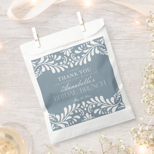 Dusty Blue Talavera Fiesta Bridal Brunch Dessert Favour Bags (Clipped)