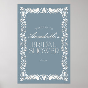 Dusty Blue Talavera Fiesta Bridal Shower Welcome Poster