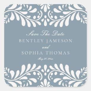 Dusty Blue Talavera Fiesta Save the Date Envelope Square Sticker