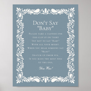 Dusty Blue Talavera Tile Dont Say Baby Shower Game Poster
