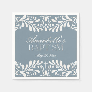 Dusty Blue Talavera Tile Fiesta Boy Baptism Napkin