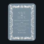 Dusty Blue Talavera Tile Fiesta Save the Date Magnet<br><div class="desc">Everyone loves a fiesta! This collection is a stunning blend of elegance and cultural heritage, inspired by the traditional Mexican Talavera tile patterns. The earthy dusty blue Terracotta floral border exudes sophistication and a touch of festive charm, making it perfect for your Spanish or Mexican inspired celebration. Whether you're hosting...</div>