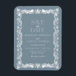 Dusty Blue Talavera Tile Fiesta Save the Date Magnet<br><div class="desc">Everyone loves a fiesta! This collection is a stunning blend of elegance and cultural heritage, inspired by the traditional Mexican Talavera tile patterns. The earthy dusty blue Terracotta floral border exudes sophistication and a touch of festive charm, making it perfect for your Spanish or Mexican inspired celebration. Whether you're hosting...</div>