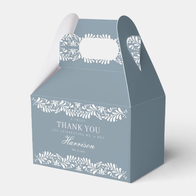 Dusty Blue Talavera Tile Fiesta Wedding Dessert Favour Box (Front Side)
