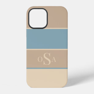 Dusty Blue Tan Monogram Abstract Modern Simple iPhone 12 Case
