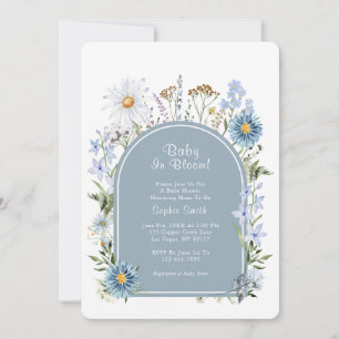 Dusty Blue Tea Party Baby In Bloom Baby Shower  Invitation