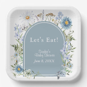 Dusty Blue Tea Party Baby In Bloom Baby Shower Paper Plate