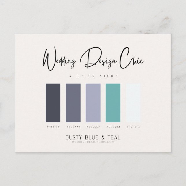 Dusty Blue Teal Colour Palette with Hex Codes Postcard (Front)