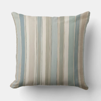Dusty Blue Teal Sage Beige Stripe Cushion