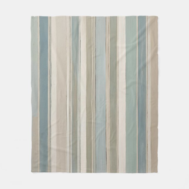 Dusty Blue Teal Sage Beige Stripe Fleece Blanket (Front)