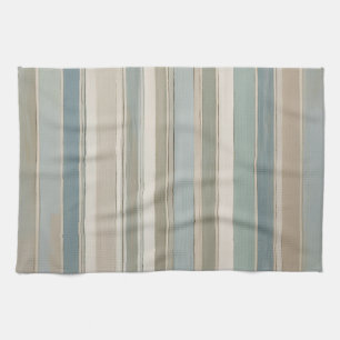 Dusty Blue Teal Sage Beige Stripe Tea Towel