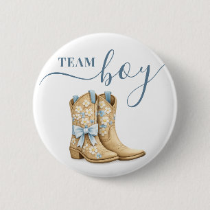 Dusty Blue Team Boy Boots Gender Reveal 6 Cm Round Badge