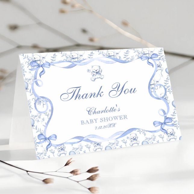 Dusty Blue Teddy Bear Baby Shower Thank You Card (Creator Uploaded)