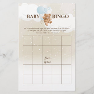 Dusty Blue Teddy Bear BINGO Baby Shower Games Flyer