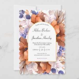 Dusty Blue Terracotta Watercolor Elegant Wedding Invitation