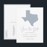 Dusty Blue Texas State Map QR Code Save the Date Announcement Postcard<br><div class="desc">Invite your guests to your Texas wedding with this QR Code Save the Date Postcard, showcasing a sleek silhouette of the Lone Star State. Perfect for couples hosting weddings in Texas, whether in vibrant cities like Austin, Dallas, or Houston, or a charming country or ranch setting, this modern design embodies...</div>