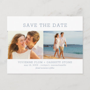 Dusty Blue Text 3 Photo Wedding Save the Date Announcement Postcard