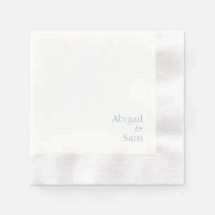 Dusty Blue Text Personalised White Coined Wedding  Napkin