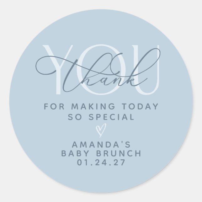 Dusty Blue Thank You Classic Round Sticker (Front)