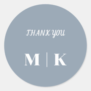 Dusty Blue Thank You Monograms Classy Wedding Classic Round Sticker