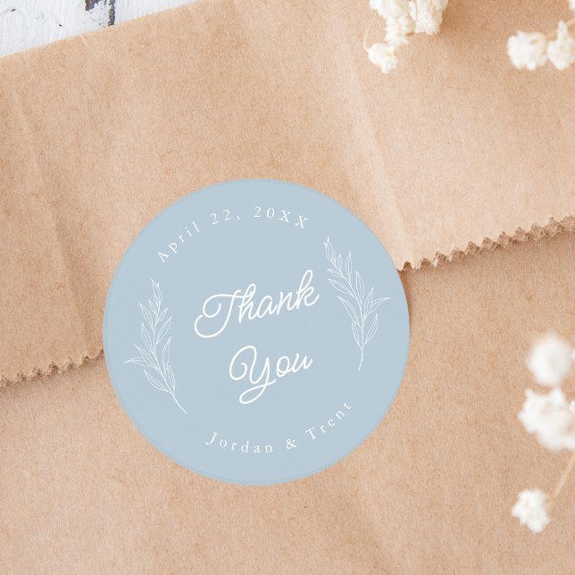 Dusty Blue Thank You Wedding Favour Sticker (Creator Uploaded)