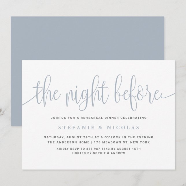 Dusty Blue The Night Before Rehearsal Dinner Invitation (Front/Back)