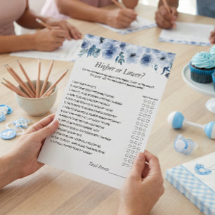 Dusty Blue The Number Challenge Baby Shower Game  Flyer
