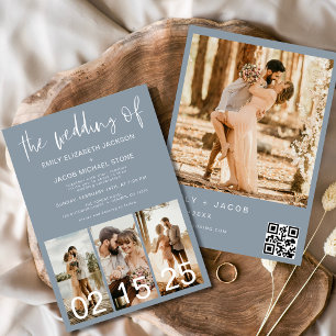 Dusty Blue The Wedding of Minimalist QR code Invitation
