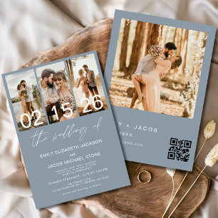Dusty Blue The Wedding of Photo QR code Elegant Invitation