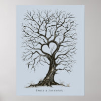 Dusty Blue Thumb Print Tree Wedding Guest Book