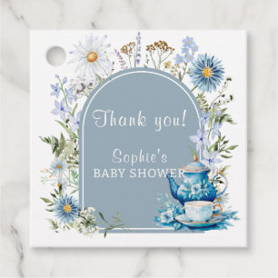 Dusty Blue Time For Tea Boho Garden Baby Shower Favour Tags