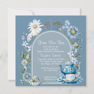 Dusty Blue Time For Tea Wildflower Baby Shower  Invitation