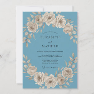 Dusty Blue Timeless Rose Wedding Invitation