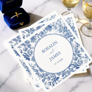 Dusty Blue Toile Floral Personalised Wedding Napkin