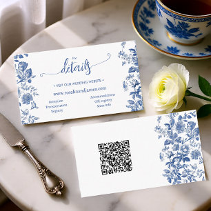 Dusty Blue Toile Floral Wedding Website QR Details Enclosure Card