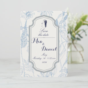 Dusty Blue Toile Save the Date Wedding