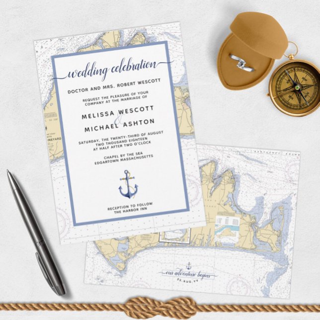 Dusty Blue Traditional Nautical Event / Wedding Invitation (Martha's Vineyard Nautical Wedding Invitations)